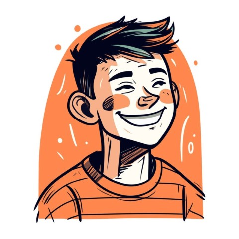 Vector illustration of a smiling young man in orange t shirt.