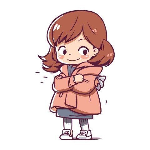 Cute little girl in warm coat. Vector illustration. Cartoon styl