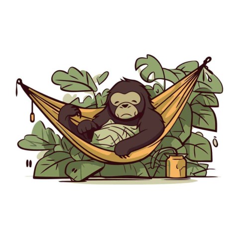 Chimpanzee in a hammock. Vector cartoon illustration.