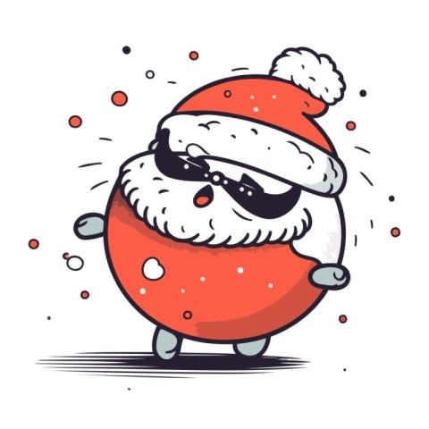 Funny Santa Claus in sunglasses and red hat. Vector illustration