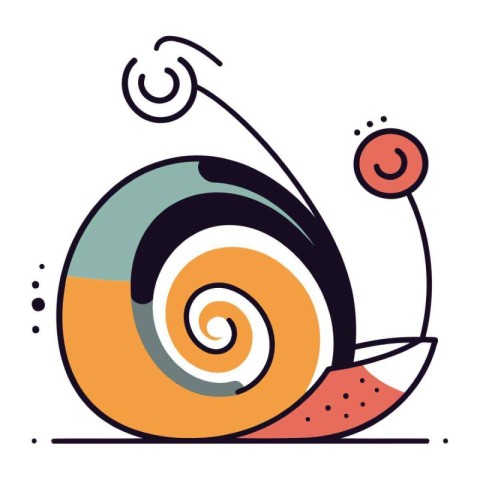 Vector illustration of snail on white background. Flat line art