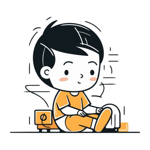 Cute little boy is sitting on the floor. Vector illustration.