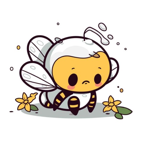 Cute bee cartoon character. Vector illustration isolated on whit