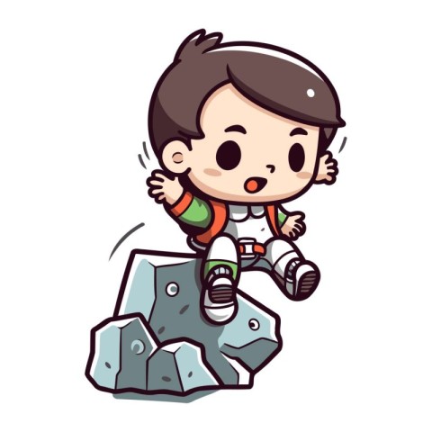 Little boy climbing on a rock. Vector illustration in cartoon st