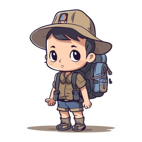 Cute boy wearing safari outfit. Vector illustration on white bac