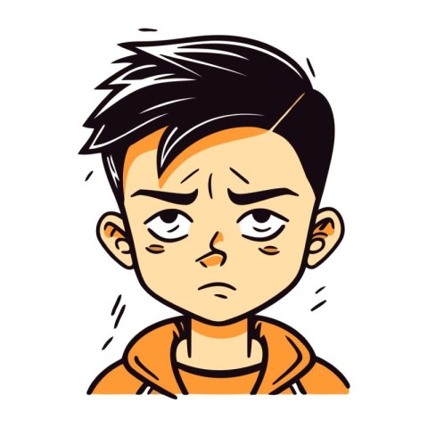 Angry boy cartoon vector illustration. Emotional boy face expres