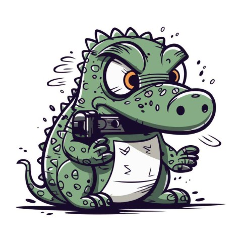 Cartoon crocodile with a camera in his hand. Vector illustration