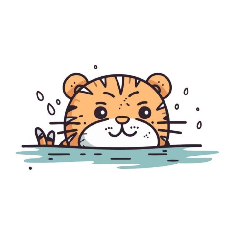 Cute tiger in the water. Vector illustration isolated on white b