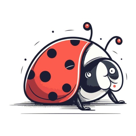 Cute ladybug cartoon vector illustration. Hand drawn ladybug.