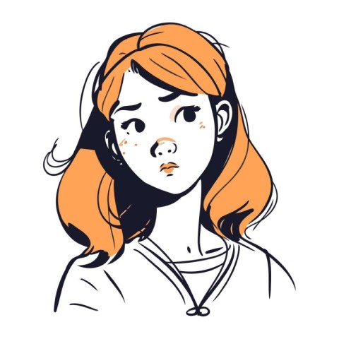 Portrait of a sad girl. Vector illustration in sketch style.