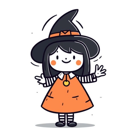 Cute little girl dressed as a witch. Halloween vector illustrati