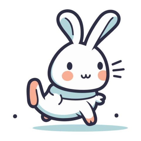 Cute rabbit running. Vector illustration. Isolated on white back