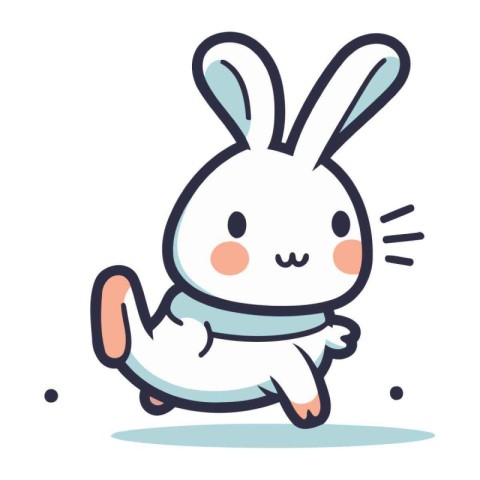 Cute rabbit running. Vector illustration. Isolated on white back