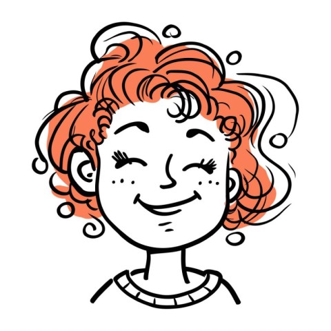 Vector illustration of a red haired girl with freckles on her fa