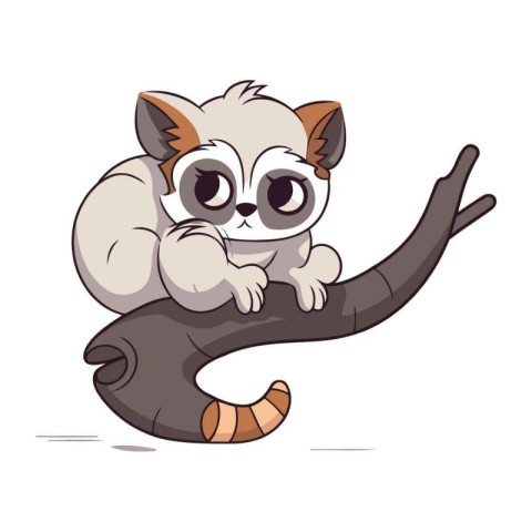 Raccoon sitting on a branch. Vector illustration in cartoon styl