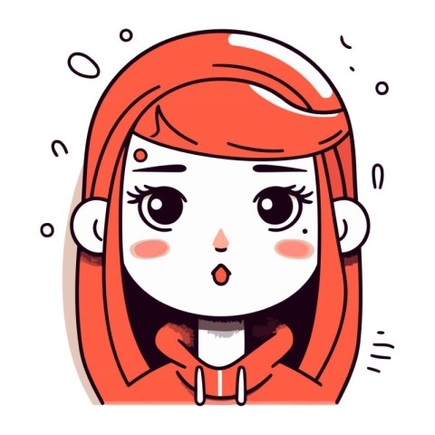 Cute kawaii girl with red hair. Vector illustration.