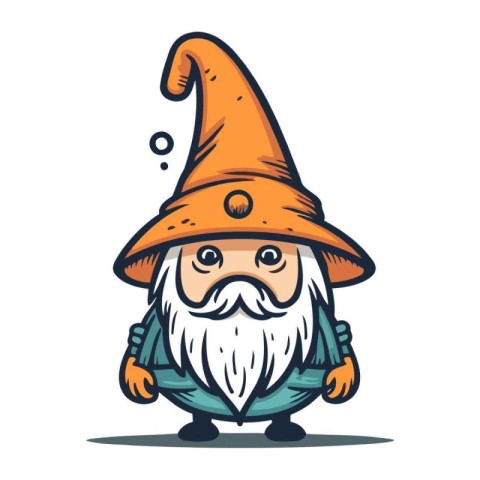 Cartoon Illustration of Cute Cartoon Wizard Wearing a Witch Hat