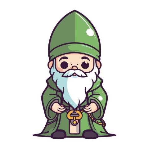 Cute cartoon gnome with a sword in his hand. Vector illustration