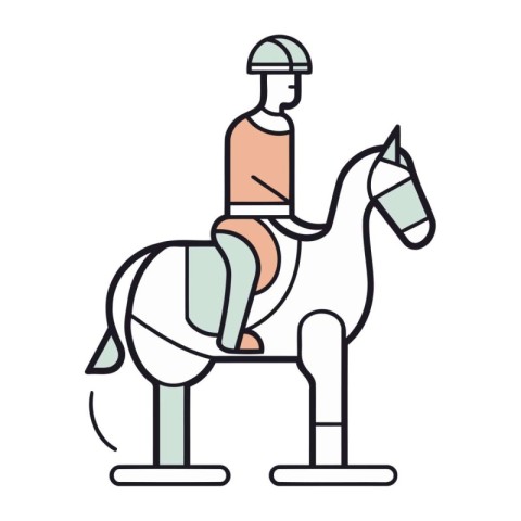 Jockey riding a horse flat color vector icon. Horseback riding.