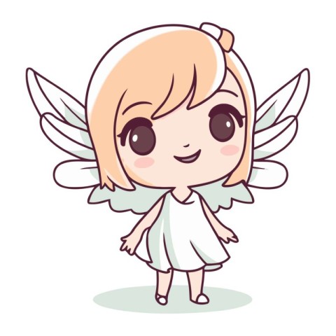 Cute little angel girl. Vector illustration. Isolated on white b