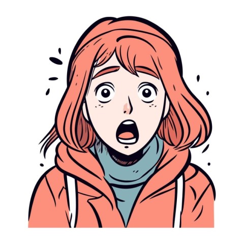 Surprised woman in winter clothes. Vector illustration in cartoo