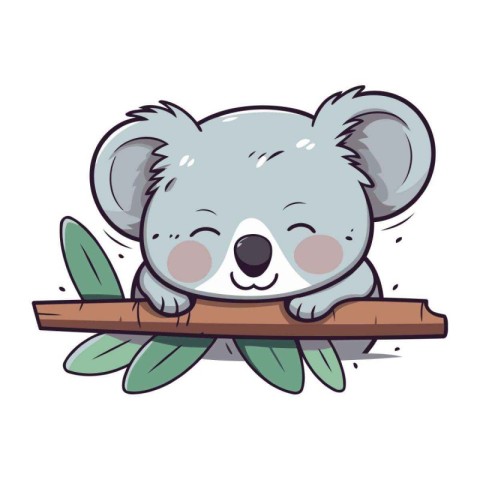 Cute koala sleeping on a branch. Vector illustration in cartoon