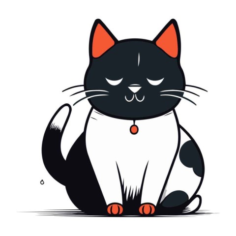 Cute cat cartoon vector illustration. Black and white cat icon.