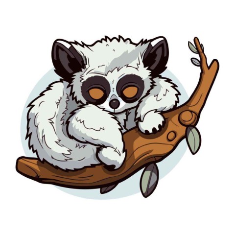 Cute lemur sleeping on a tree branch. Vector illustration.