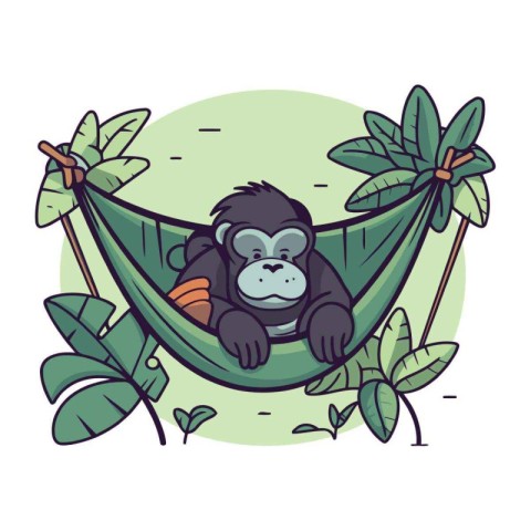 Chimpanzee in hammock. Vector illustration in cartoon style