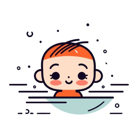 Cute little boy in swimming suit. Vector illustration in flat st