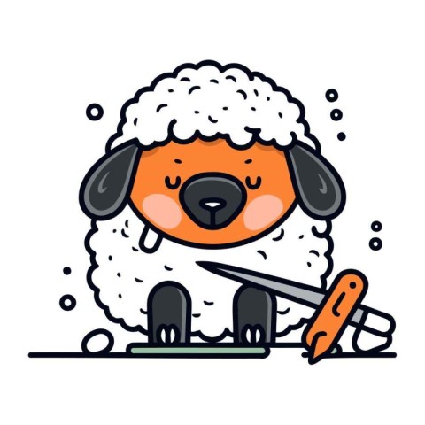 Cute cartoon sheep character. Vector illustration in line art st