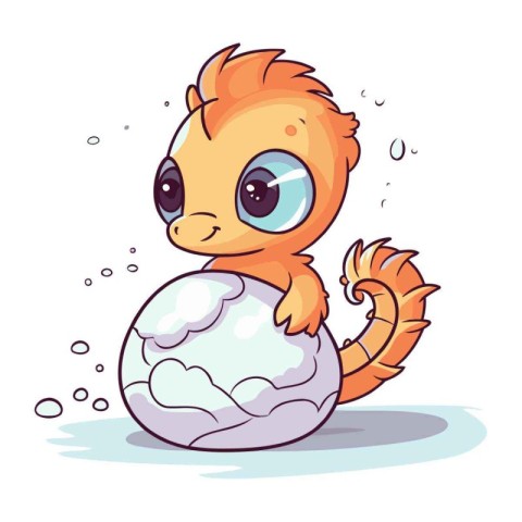 Cute little seahorse on the egg. Vector illustration.