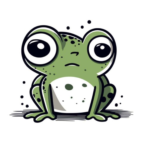 Frog with sad eyes. Vector illustration isolated on white backgr