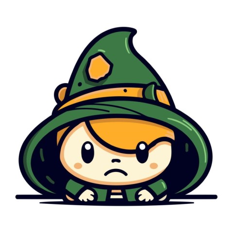 Angry little boy dressed as a witch. Vector illustration isolate