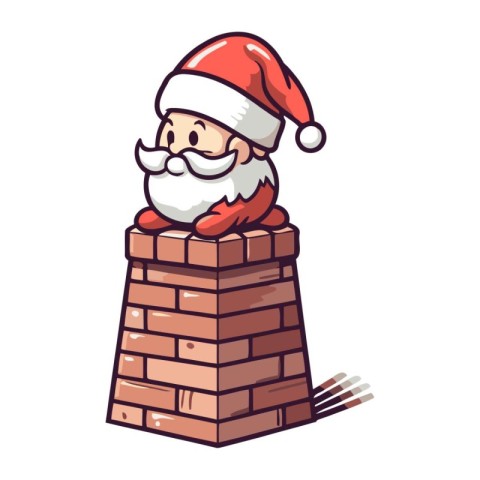 Santa Claus standing on chimney isolated on white background. Ve