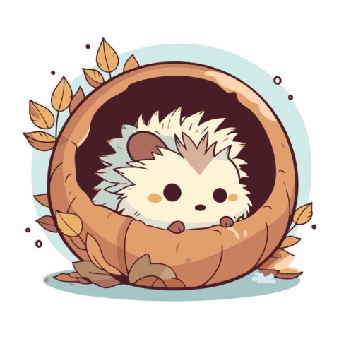 Cute hedgehog in a hollow. Vector illustration of a cartoon hedg