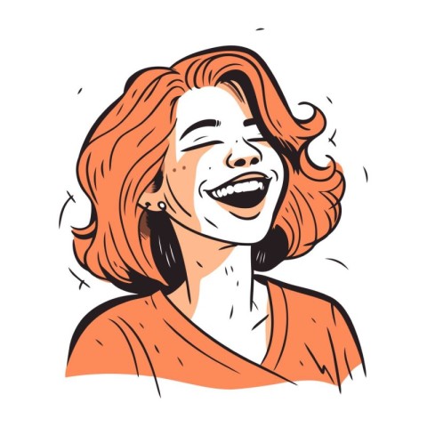 Vector illustration of a happy woman with red hair. Smiling girl