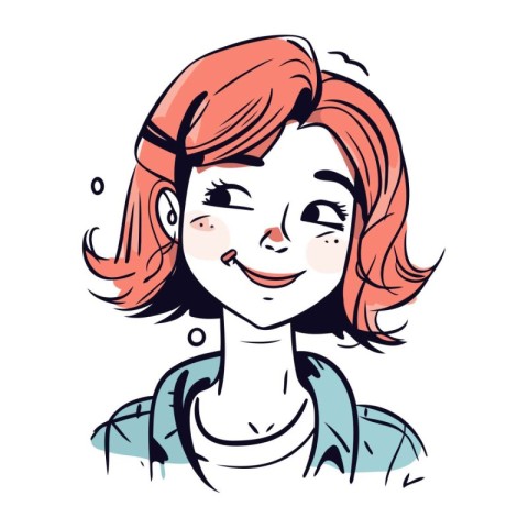 Vector illustration of a pretty girl with red hair. Cute cartoon