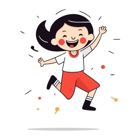 Happy little girl jumping and laughing. Vector illustration in c