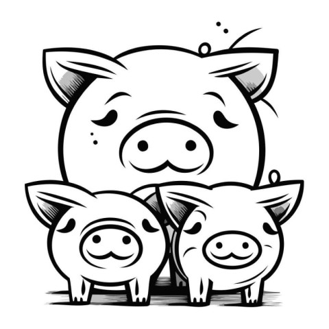 Vector illustration of Cartoon pig family isolated on white back