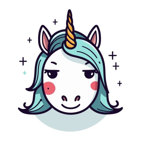 Cute cartoon unicorn head. Vector illustration in scandinavian s