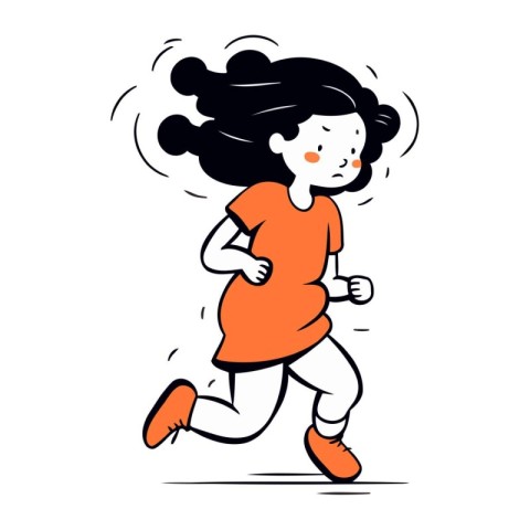 Running girl. Vector illustration of a cute little girl with lon