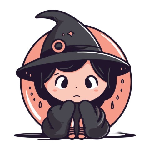 Cute little girl in a witch costume. Halloween vector illustrati