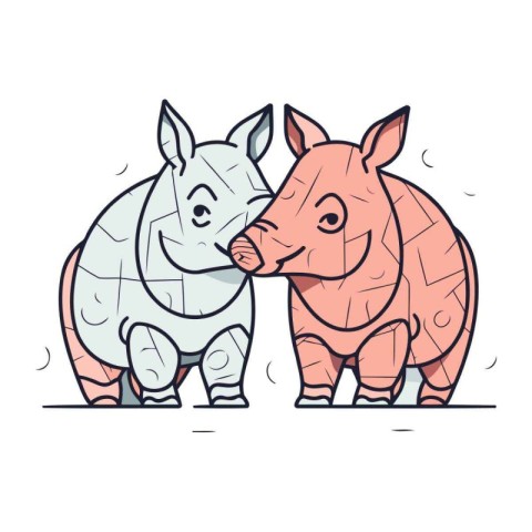 Cute rhinoceros couple. Vector illustration in cartoon style