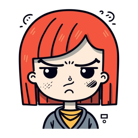 Angry Girl Face Expression Vector Illustration. Cute Cartoon Gir