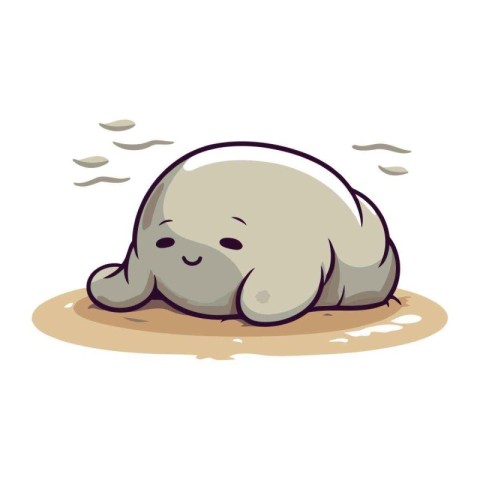 Cute baby hippopotamus sleeping on sand. Vector illustration.