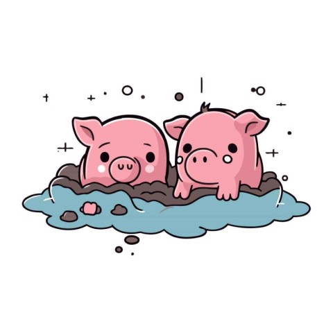 Cute pigs in the water. Vector illustration in cartoon style.