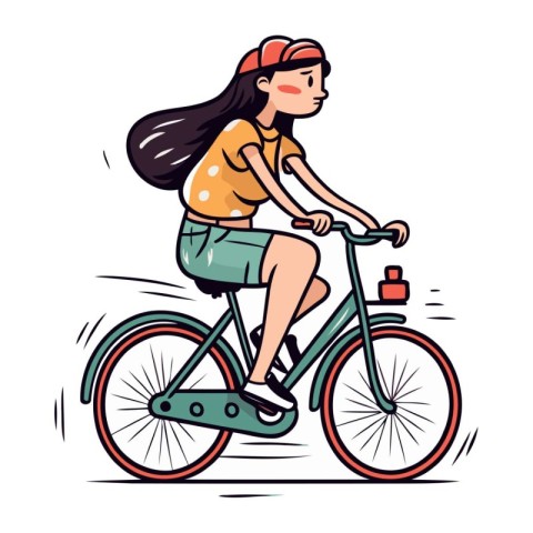 Young woman riding a bicycle. Vector illustration of a girl on a