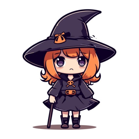 Cute little witch girl. Vector illustration. Isolated on white b