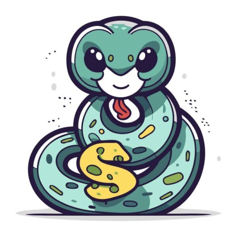 Cute cartoon snake character. Vector illustration isolated on wh